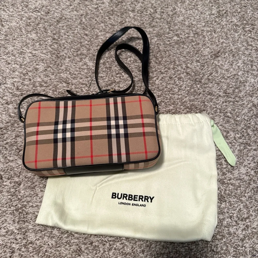 Authentic Burberry Beige and Red Plaid Crossbody Bag - Picture 1 of 8